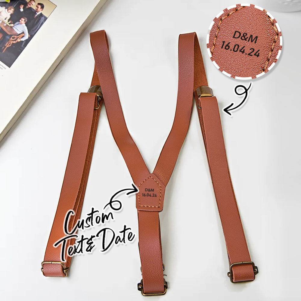 Personalized Men's PU Suspenders with Engraved Name Gift for Men Groomsmen Accessory