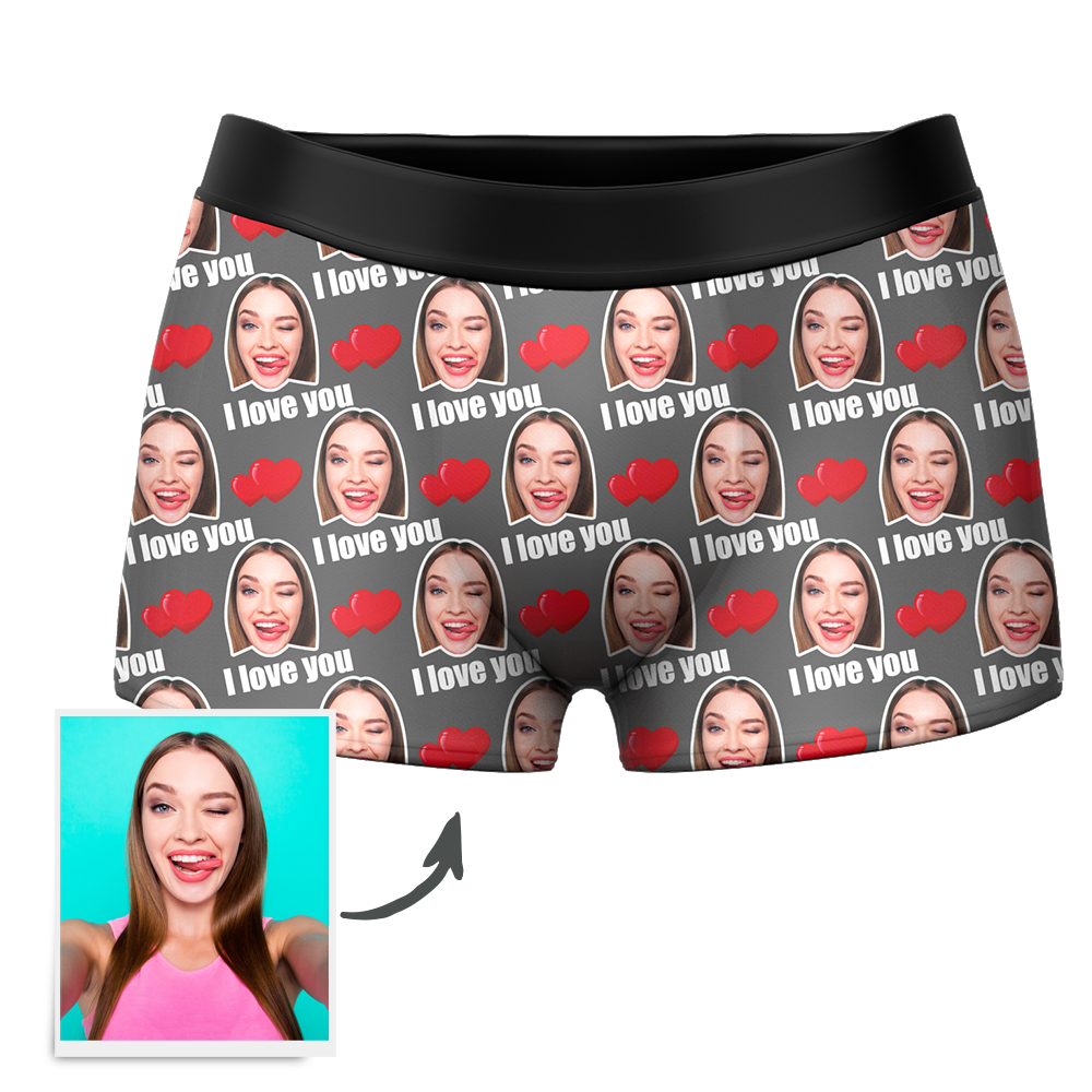 Custom I Love You Men's Boxer Shorts Personalized Underwear with Face