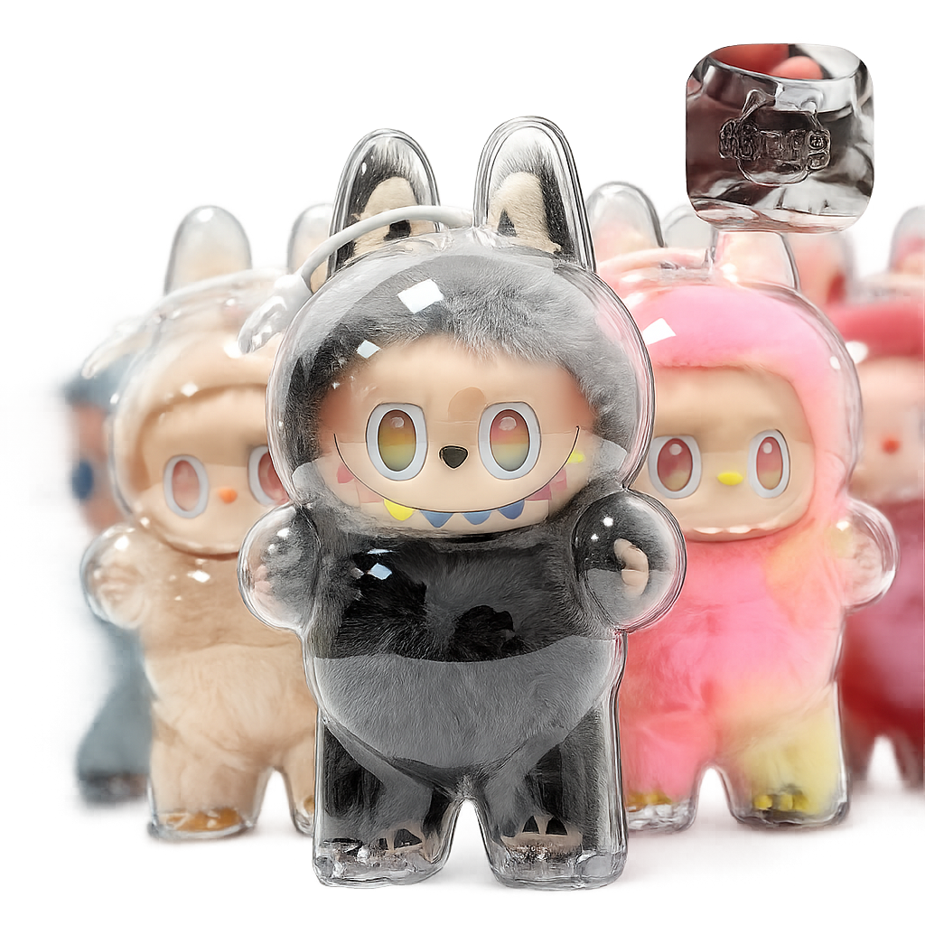 Protective Case for LABUBU Fall in Wild/ Let's Checkmate, Display Box Hard Cover Accessories with Keychain for Exciting Macaron with Costumes