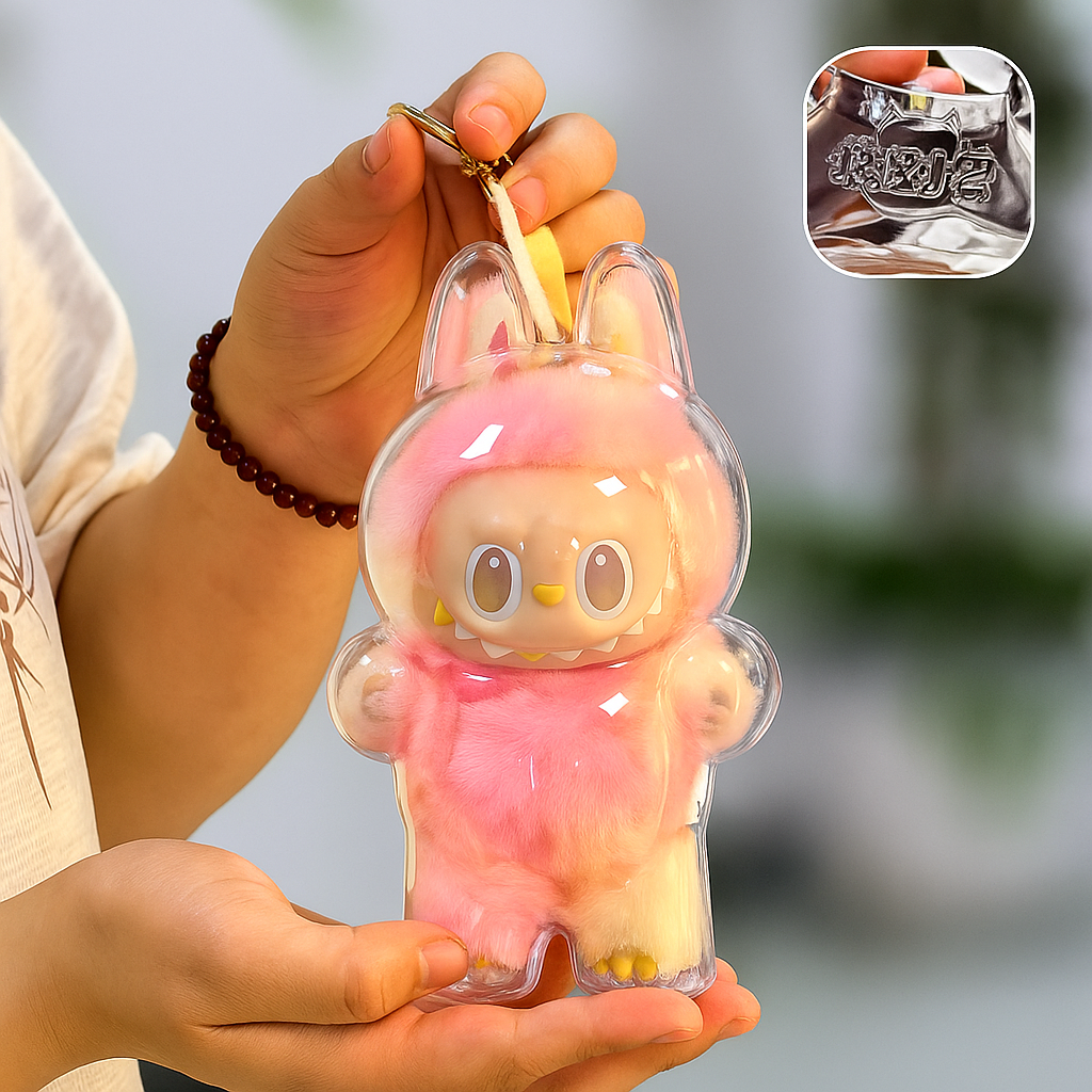 Protective Case for LABUBU Fall in Wild/ Let's Checkmate, Display Box Hard Cover Accessories with Keychain for Exciting Macaron with Costumes