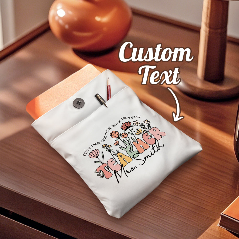 Personalized Spring Boho Wildflowers Book Cover with Pocket Book Cover Protector Gift for Teacher