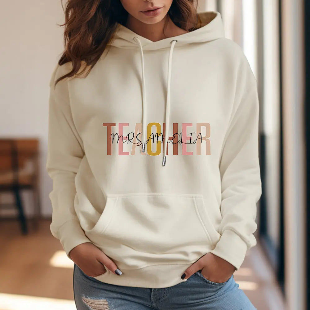 Personalized Teacher Hooded Sweatshirt Teacher Custom Name Hooded Sweatshirt Back to School Gifts