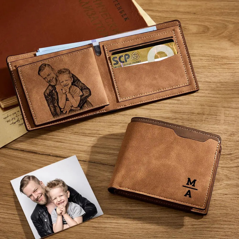 Personalized Unisex Wallet Bifold Leather Customize Wallet Engraved Wallet Photo Wallet Father's Day