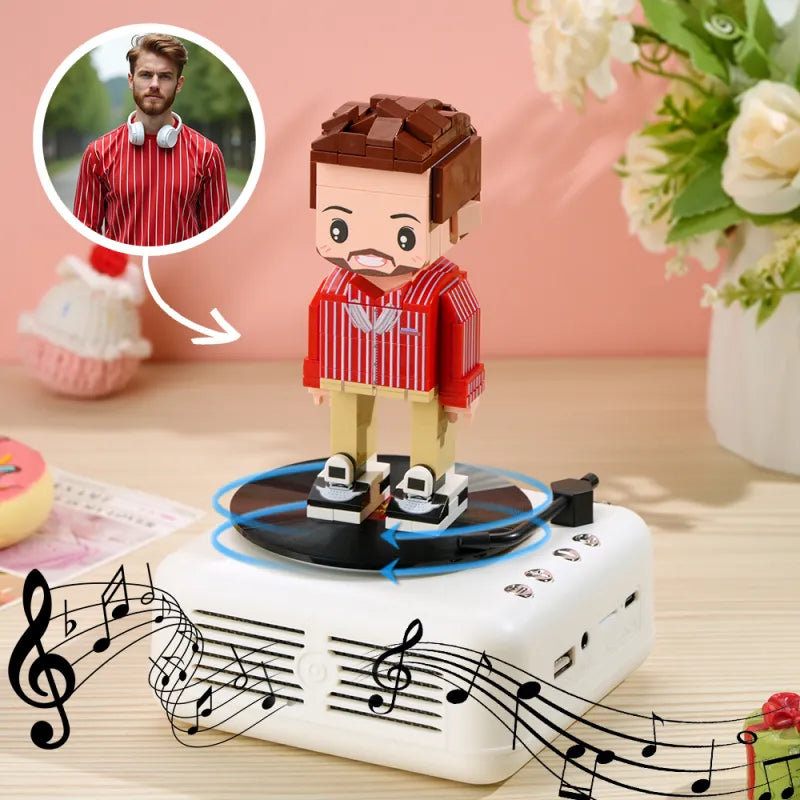 Customizable 1 Person Full Body Custom Brick Figures with Bluetooth Speaker Base Can Play Music Anniversary Gift