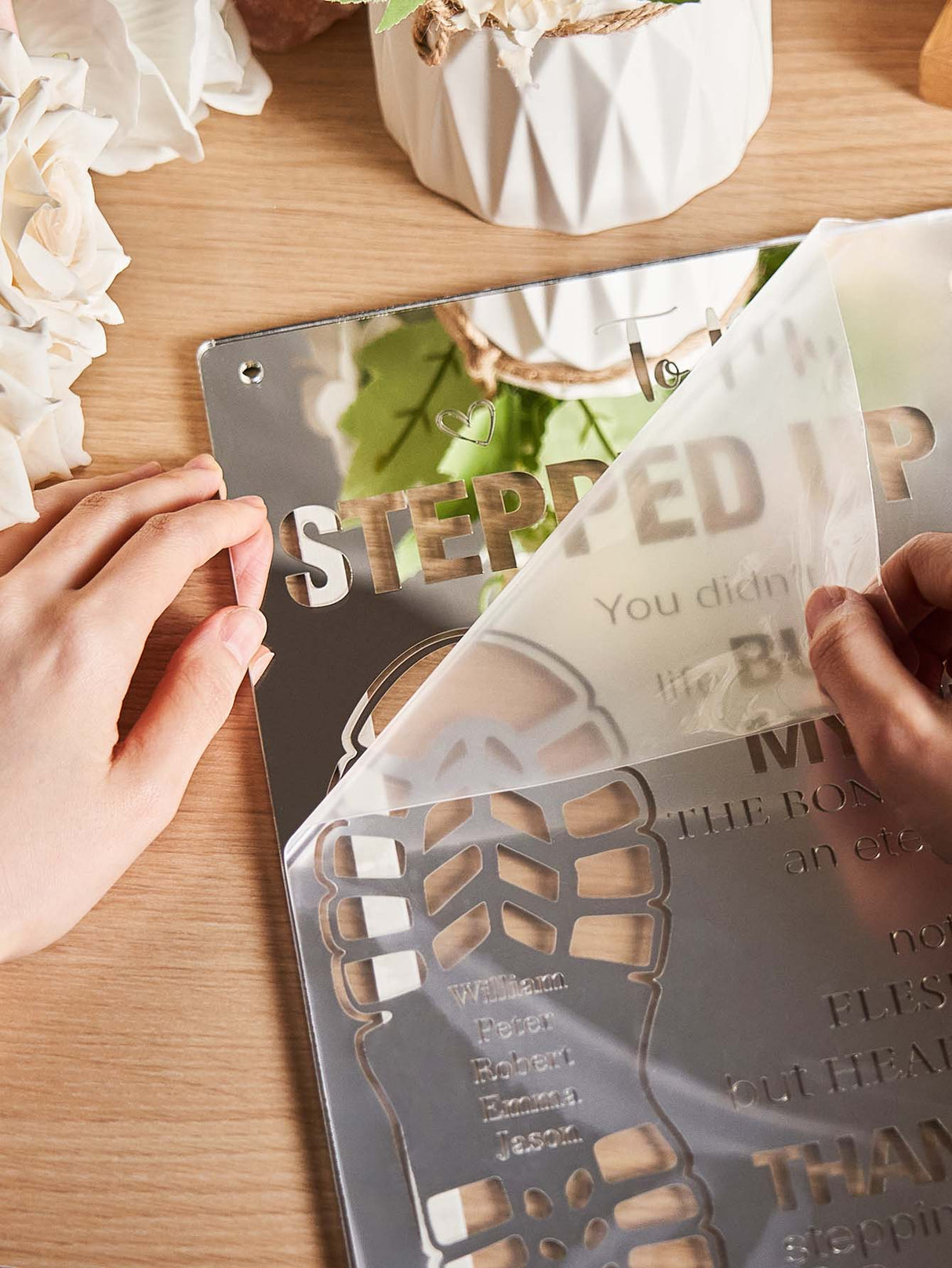 Personalized Stepped Up Dad Mirror Light Dad's Footprint Sign Gift for Father's Day