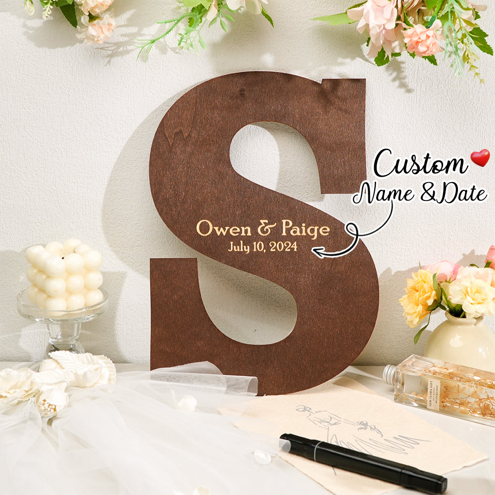 Personalized Brown Wooden Name Sign Custom Letter Guest Book Wedding Guest Book