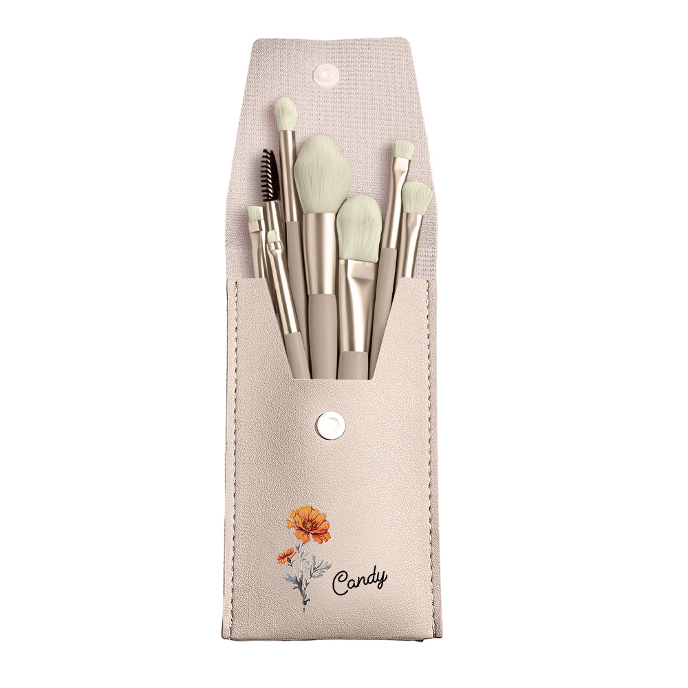 Custom Engraved Birth Flower Makeup Brush Set Wedding Gift