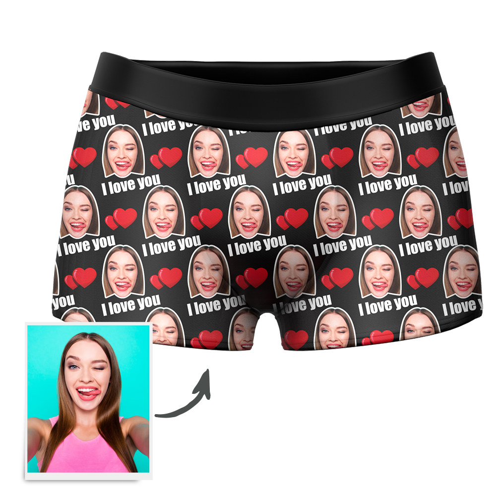 Custom I Love You Men's Boxer Shorts Personalized Underwear with Face