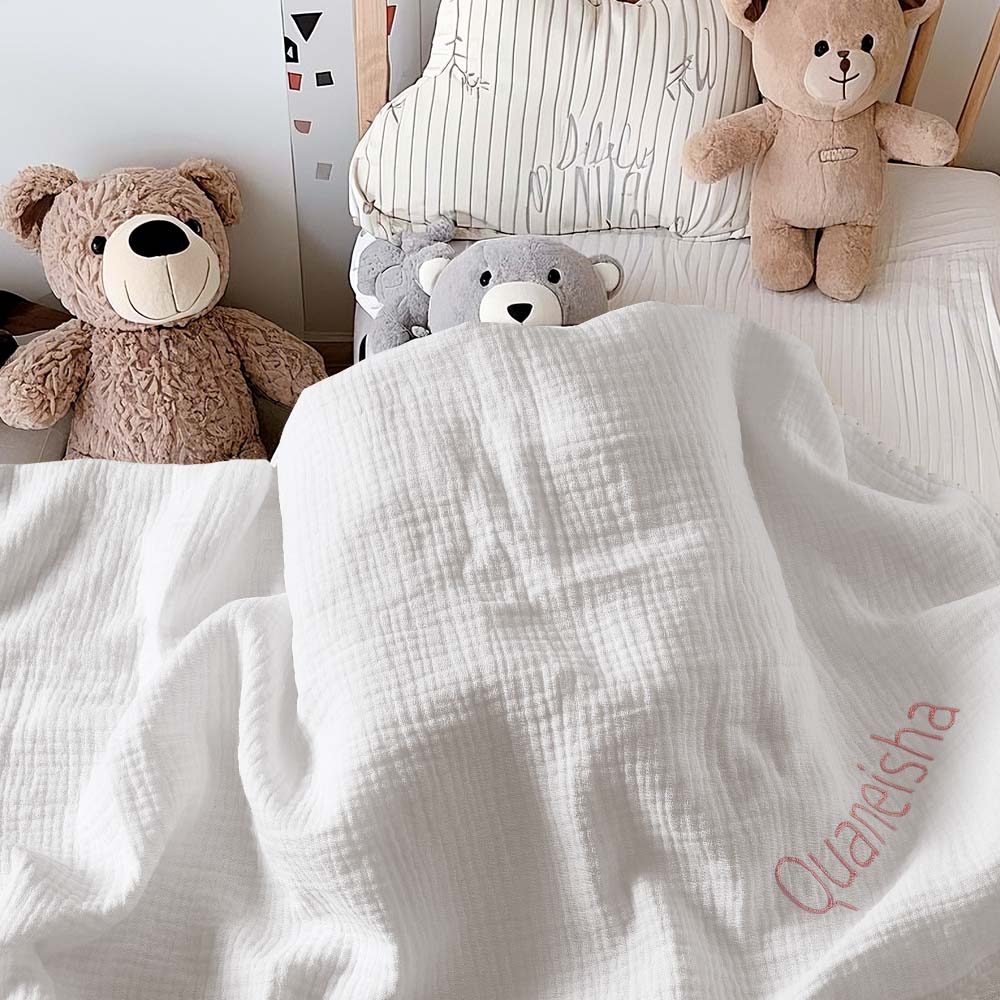 Personalized Baby Swaddle Blanket Custom Muslin Towel with Embroidered Name Gift for Baby