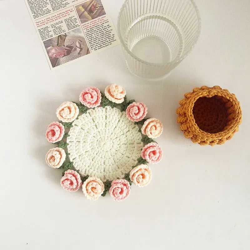 Handmade Crochet Flower Coaster Crochet Flower Bouquet Coaster Gift for Her