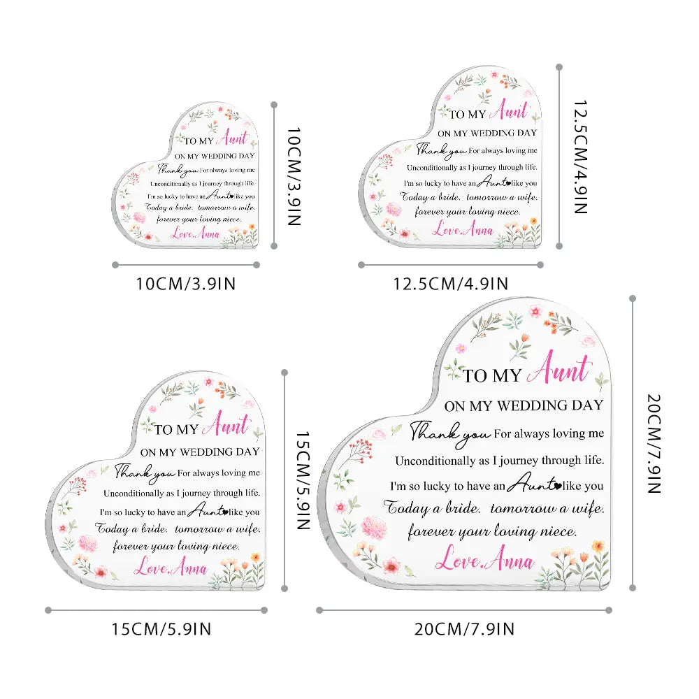 Personalized Aunt Of The Bride Heart Acrylic Plaque Custom Wedding Gift for Auntie From Bride
