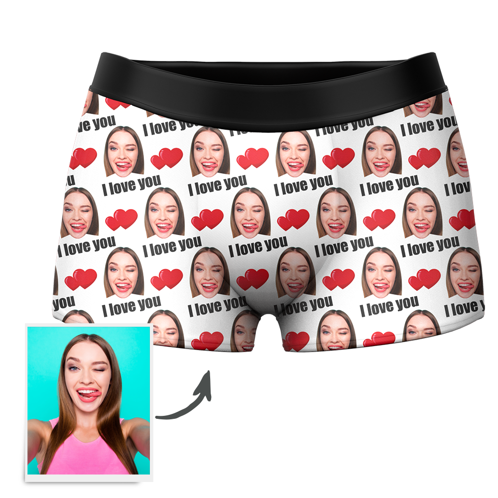 Custom I Love You Men's Boxer Shorts Personalized Underwear with Face