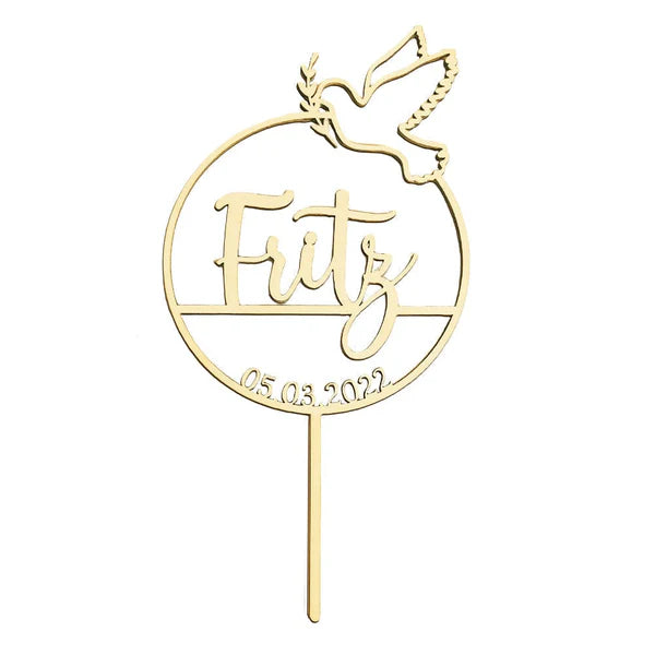 Custom Name Cake Topper Personalized Dove Wooden Cake Decoration