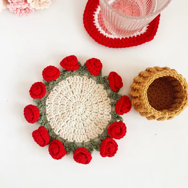 Handmade Crochet Flower Coaster Crochet Flower Bouquet Coaster Gift for Her