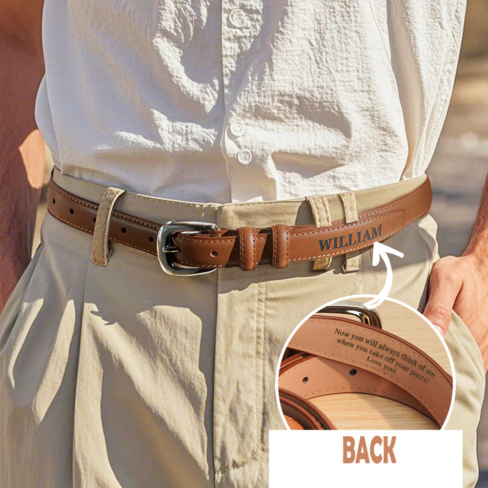 Personalized Men's PU Leather Belt with Engraved Text Birthday Anniversary Gift for Him