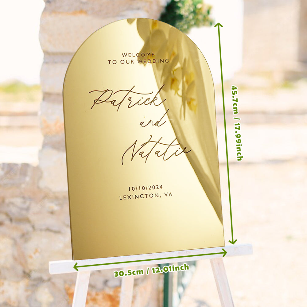 Personalized Arched Wedding Sign Gold Mirror Welcome Sign Gift for Wedding