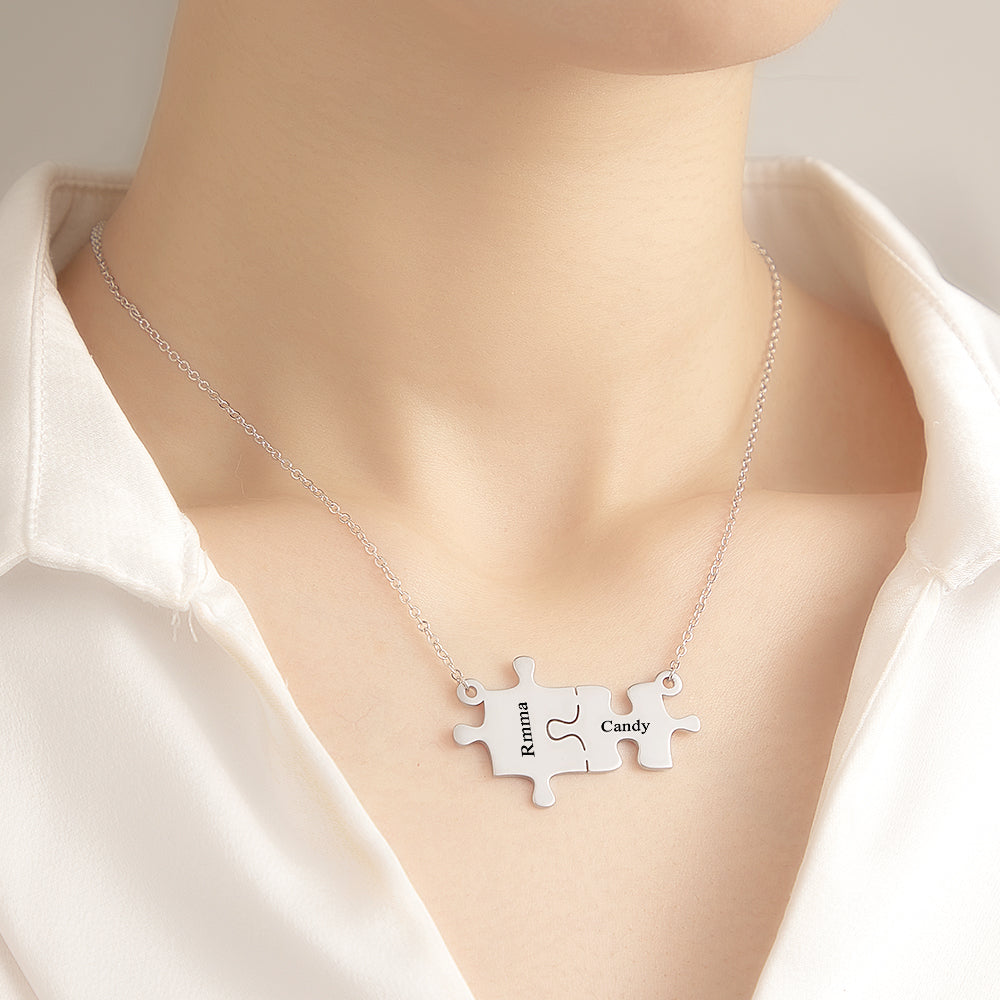 Personalized Puzzle Necklace Custom Name Engraved Necklace Jewelry Gift for Her