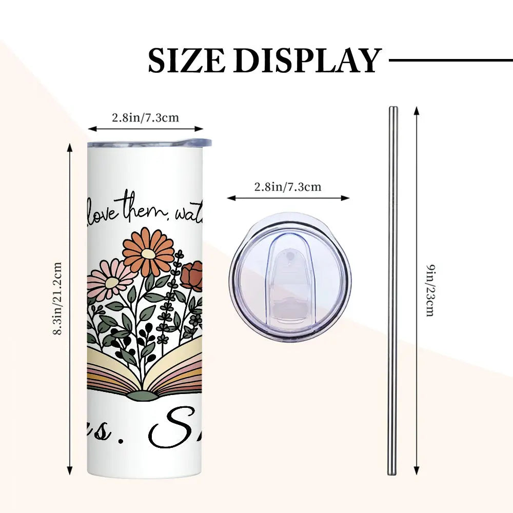 Personalized Wildflowers 20oz Name Skinny Tumbler with Straw Appreciation Gift for Teacher Back to School Gift