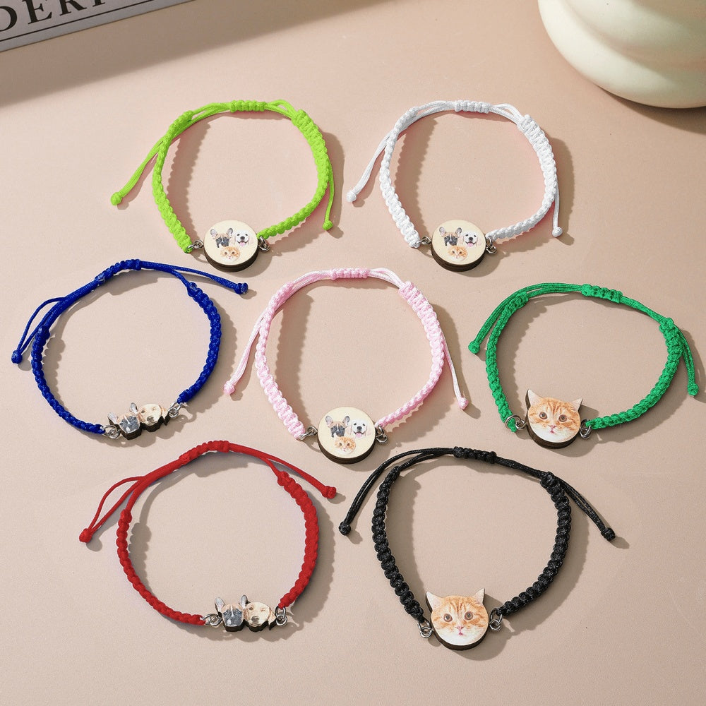 Personalized Pet Portrait Adjustable Braided Bracelet Birthday Gift for Pet Lover