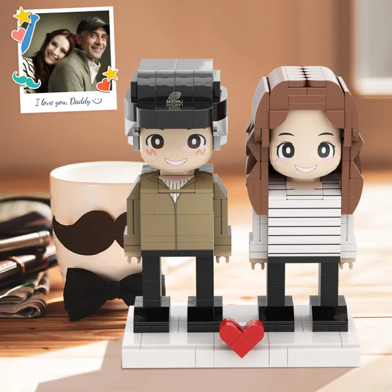 Full Body Customized 2 People Duddu Brick Figures Dad And Me Father's Day Gift for Daddy