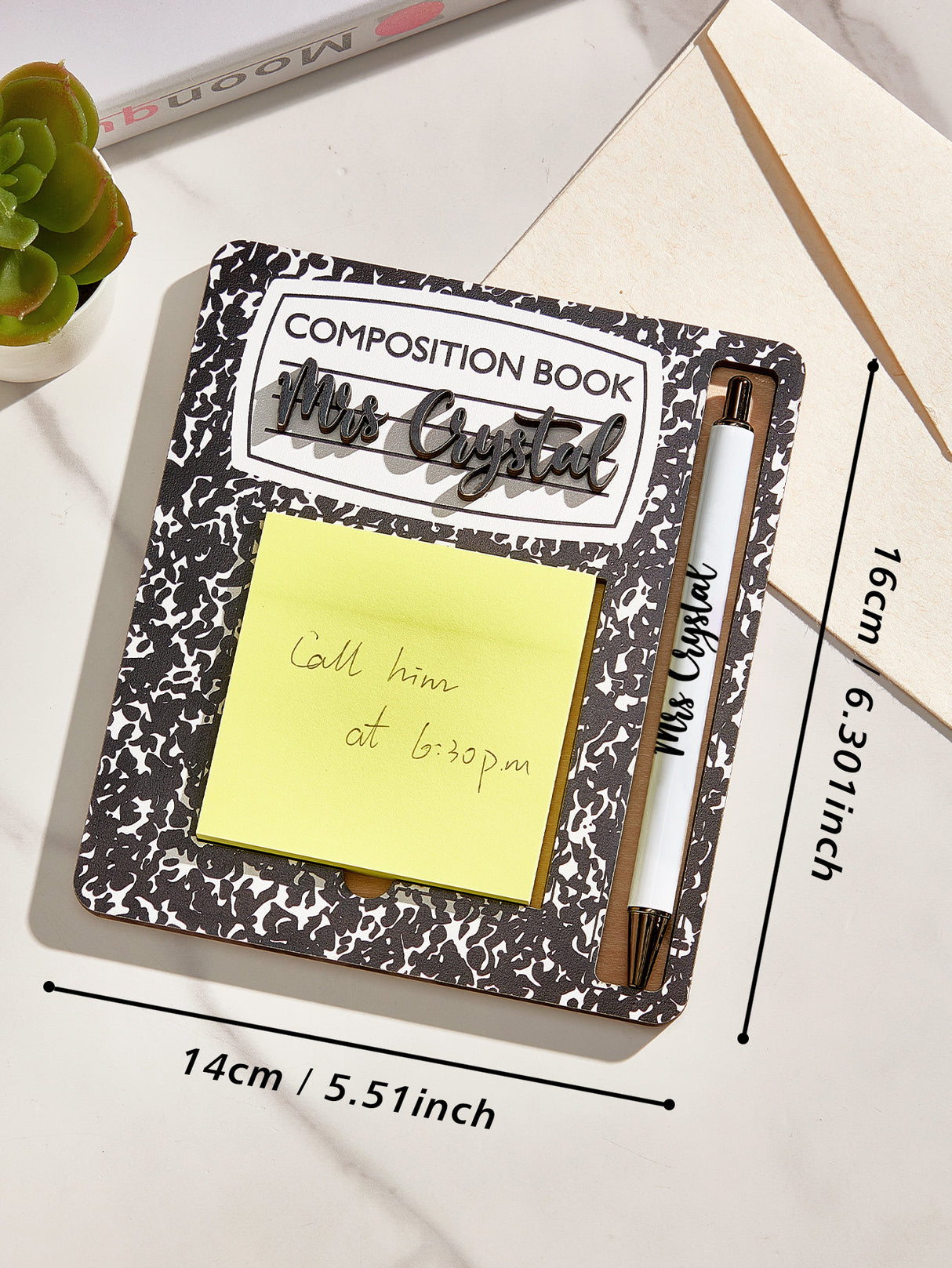 Personalized Name Sticky Note Wooden Holder with Pen Appreciation Gift for Teacher