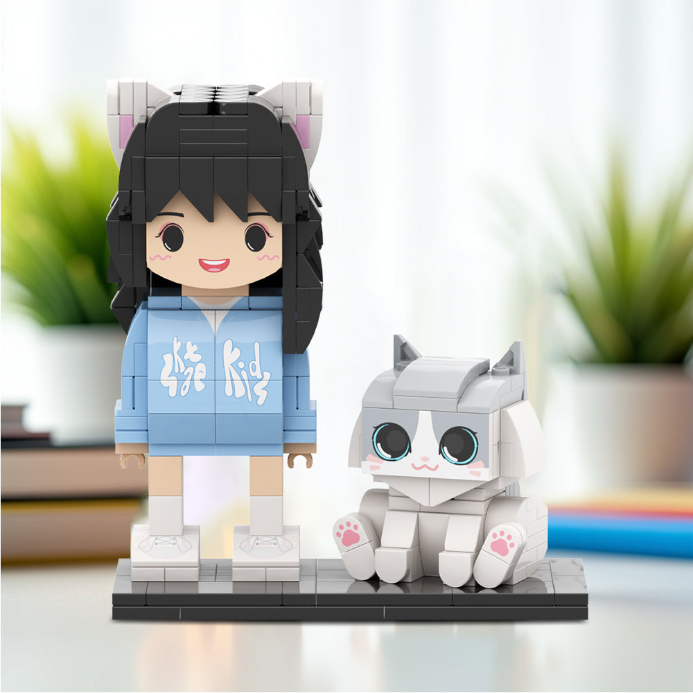 Full Body Customizable Cute Brick Figures Personalized Brick Figures with Cat Small Particle Block Toy