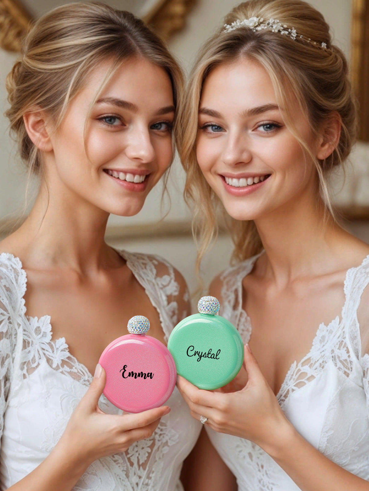 Personalized Round Flasks with Name 5oz Glitter Flask Birthday Gift for Her