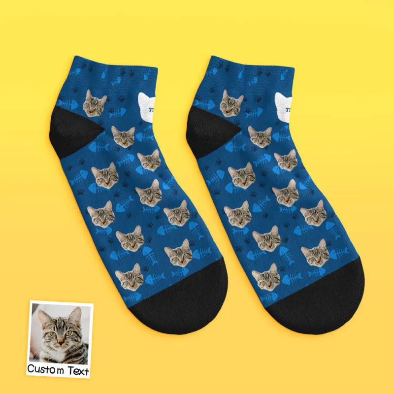 Custom Face Low Cut Ankle Socks with Cat Gift for Pet Lover