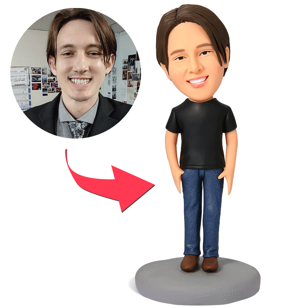 Casual Male in Jeans Custom Bobblehead With Engraved Text