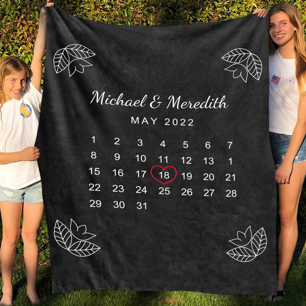 Custom Elegant Black Wedding Anniversary Calendar Fleece Blanket