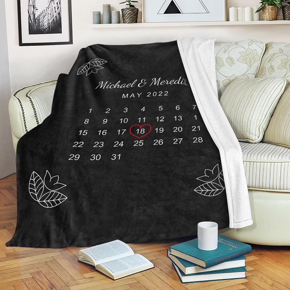 Custom Elegant Black Wedding Anniversary Calendar Fleece Blanket