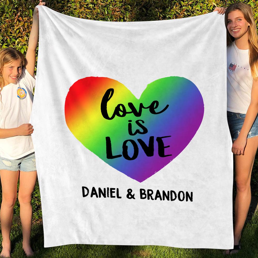 Love Is Love LGBT Personalized Fleece Blanket with Your Name on Gift for Couples and Gay Pride