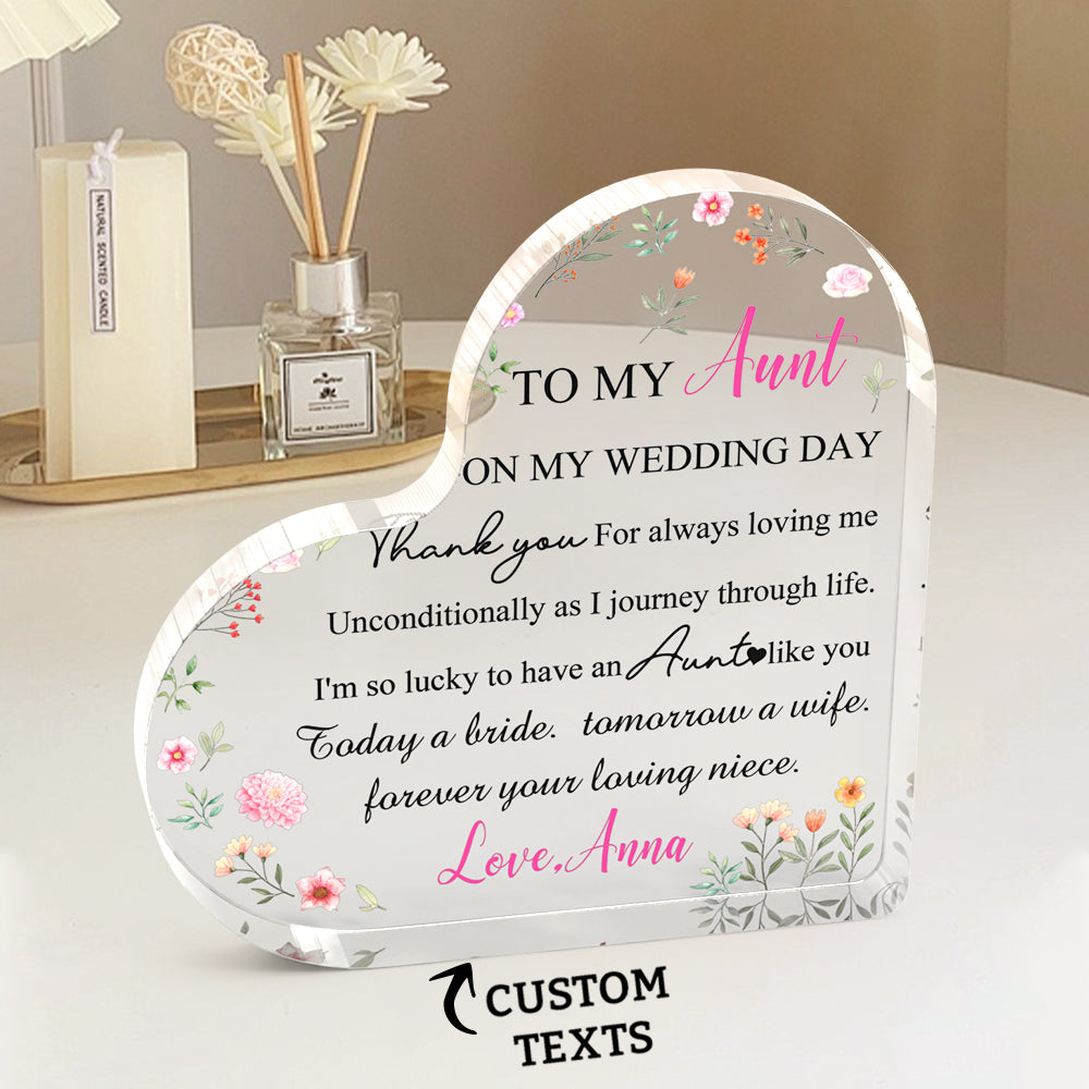 Personalized Aunt Of The Bride Heart Acrylic Plaque Custom Wedding Gift for Auntie From Bride