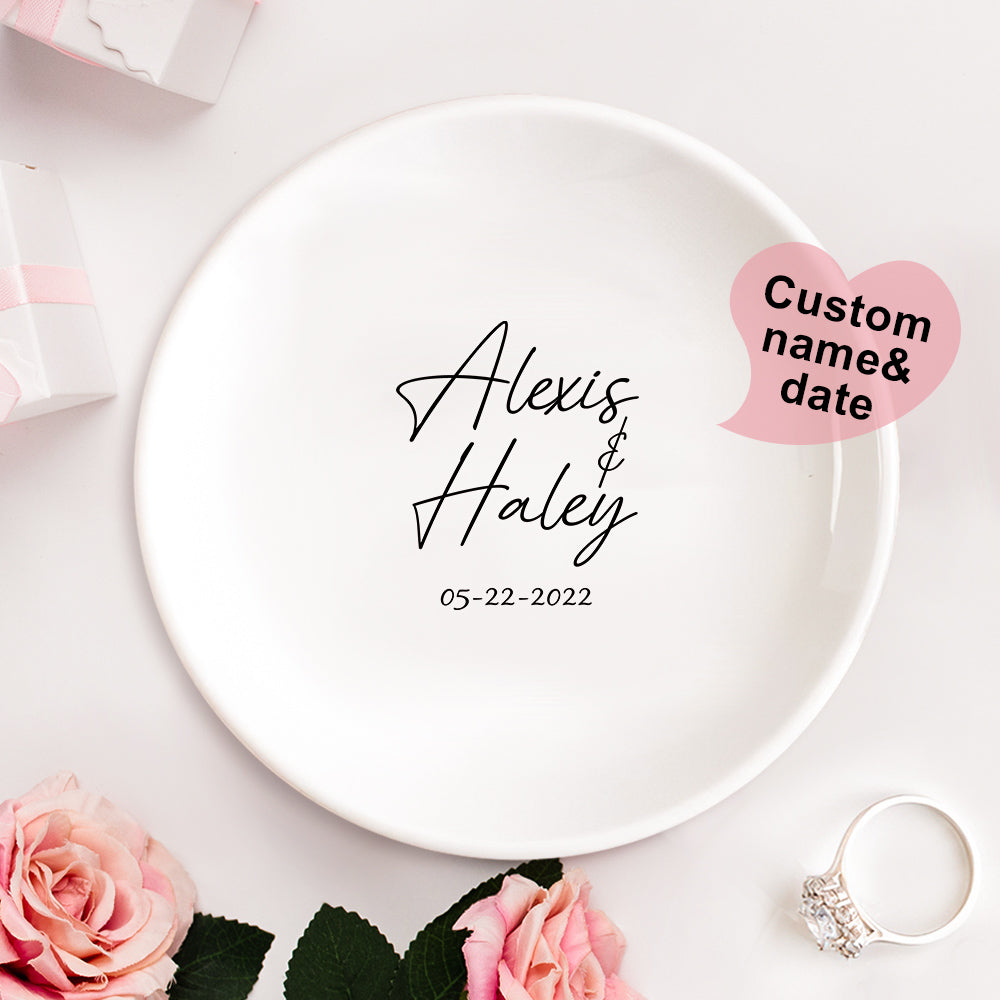 Custom Engagement Ring Dish Personalized Wedding Ring Dish Ceramic Jewelry Dish Ring Holder Bridesmaid Gift