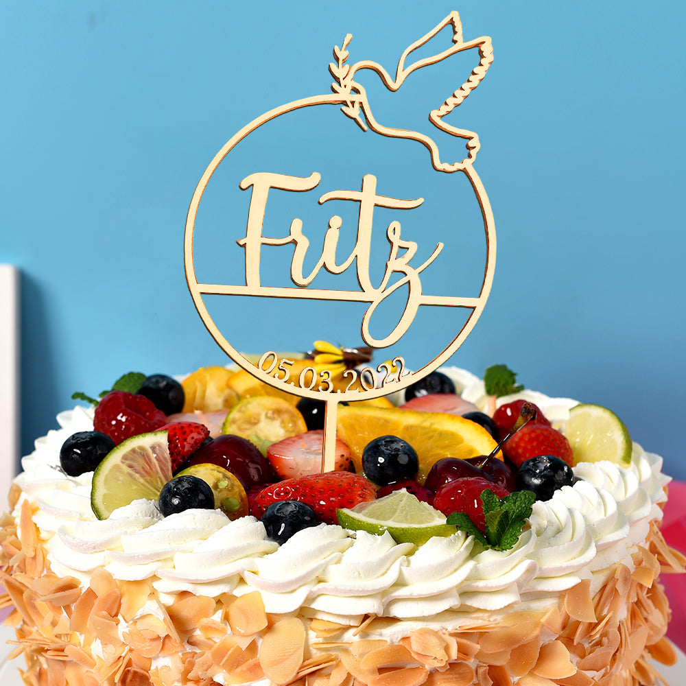 Custom Name Cake Topper Personalized Dove Wooden Cake Decoration