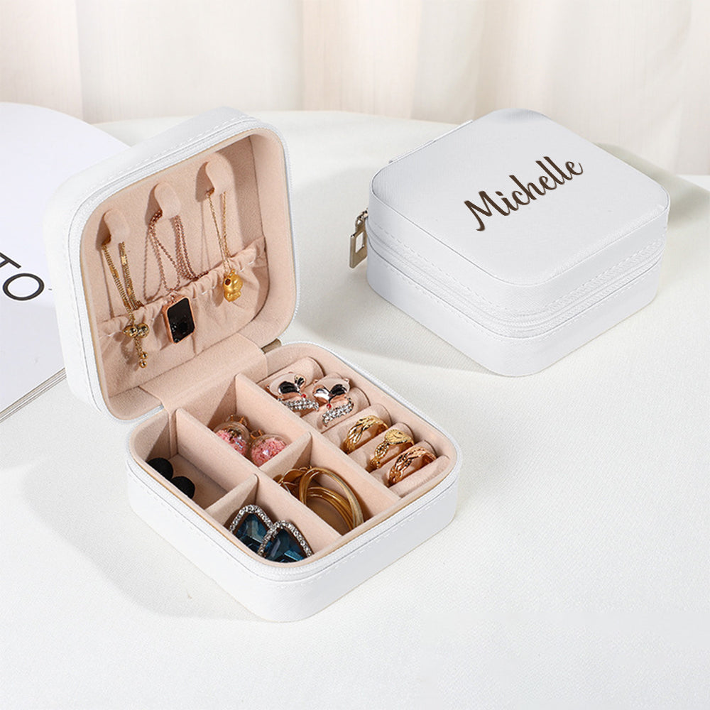 Personalized Name PU Leather Jewelry Box Jewelry Organizer Gifts for Her Wedding Gift