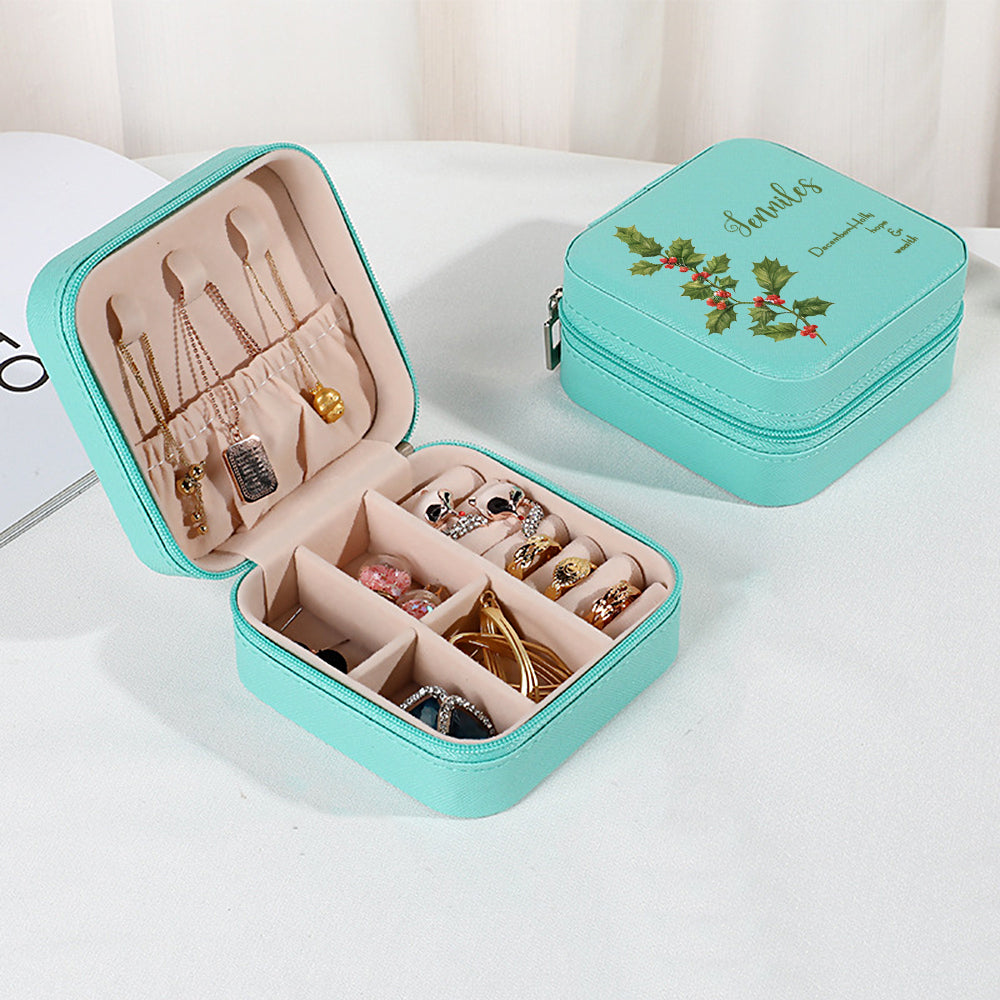 Personalized Birth Flower PU Leather Jewelry Box Bridesmaid Gift for Her