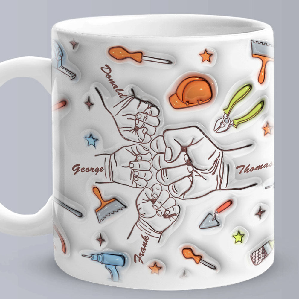 Personalized Names Mug Custom 1-6 Kids Fist Bump 3D Inflated Effect Printed Mug Creative Gift for Dad