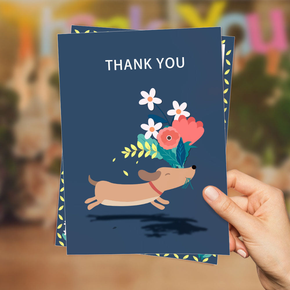Blue Dog Bouquet Thank You Card Birthday or Baby Shower Gifts