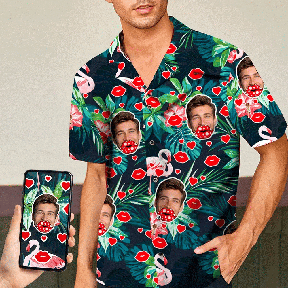 Personalized Hawaiian Shirt Custom Face Flamingo Floral Beach Shirt