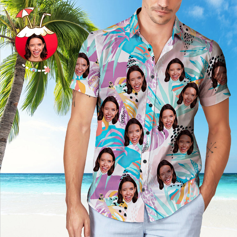 Personalized Photo Hawaiian Shirt Custom Face Tropical Pattern Hawaiian Shirt