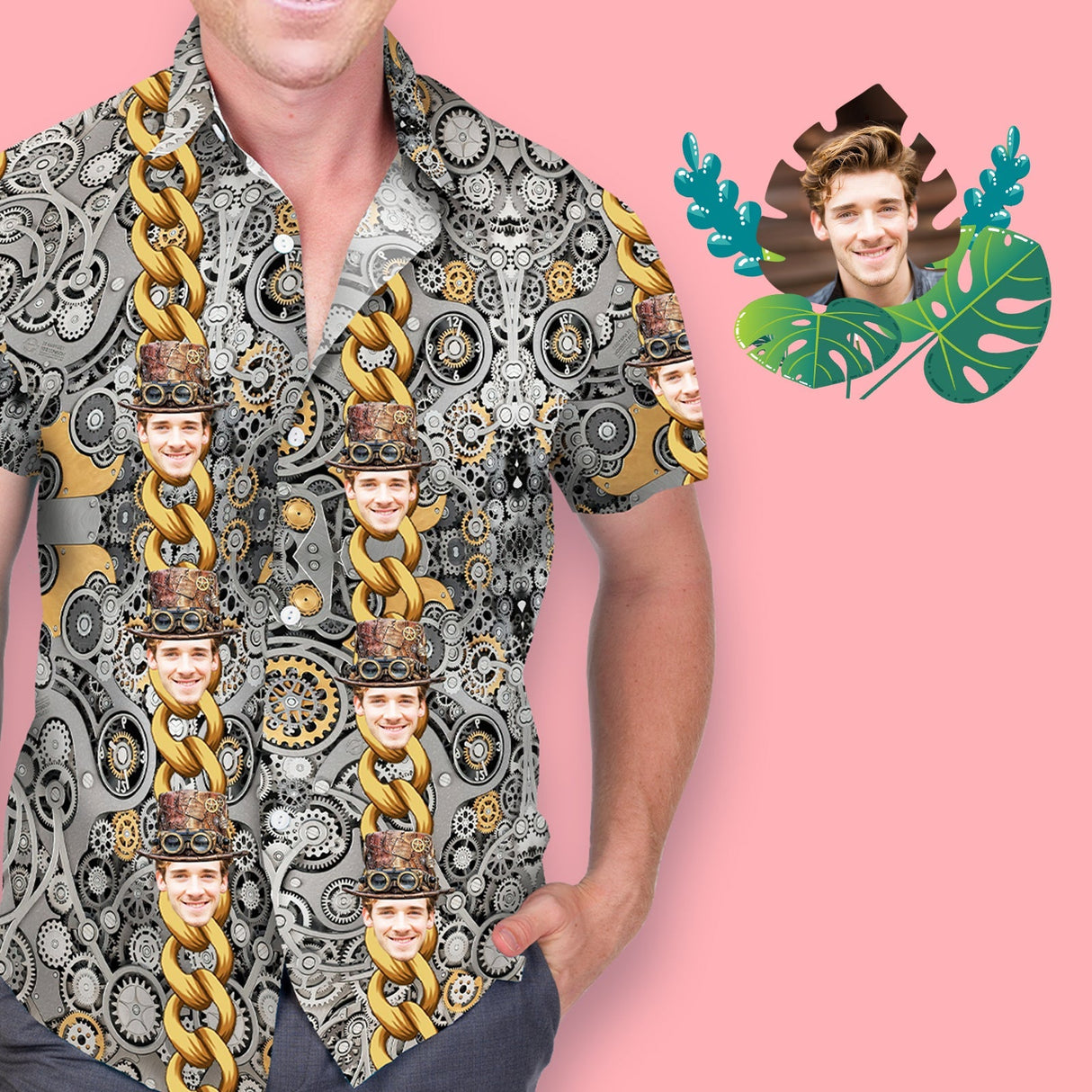 Custom Face Hawaiian Shirts Gold Chain Rich Man Funny Beach Shirt