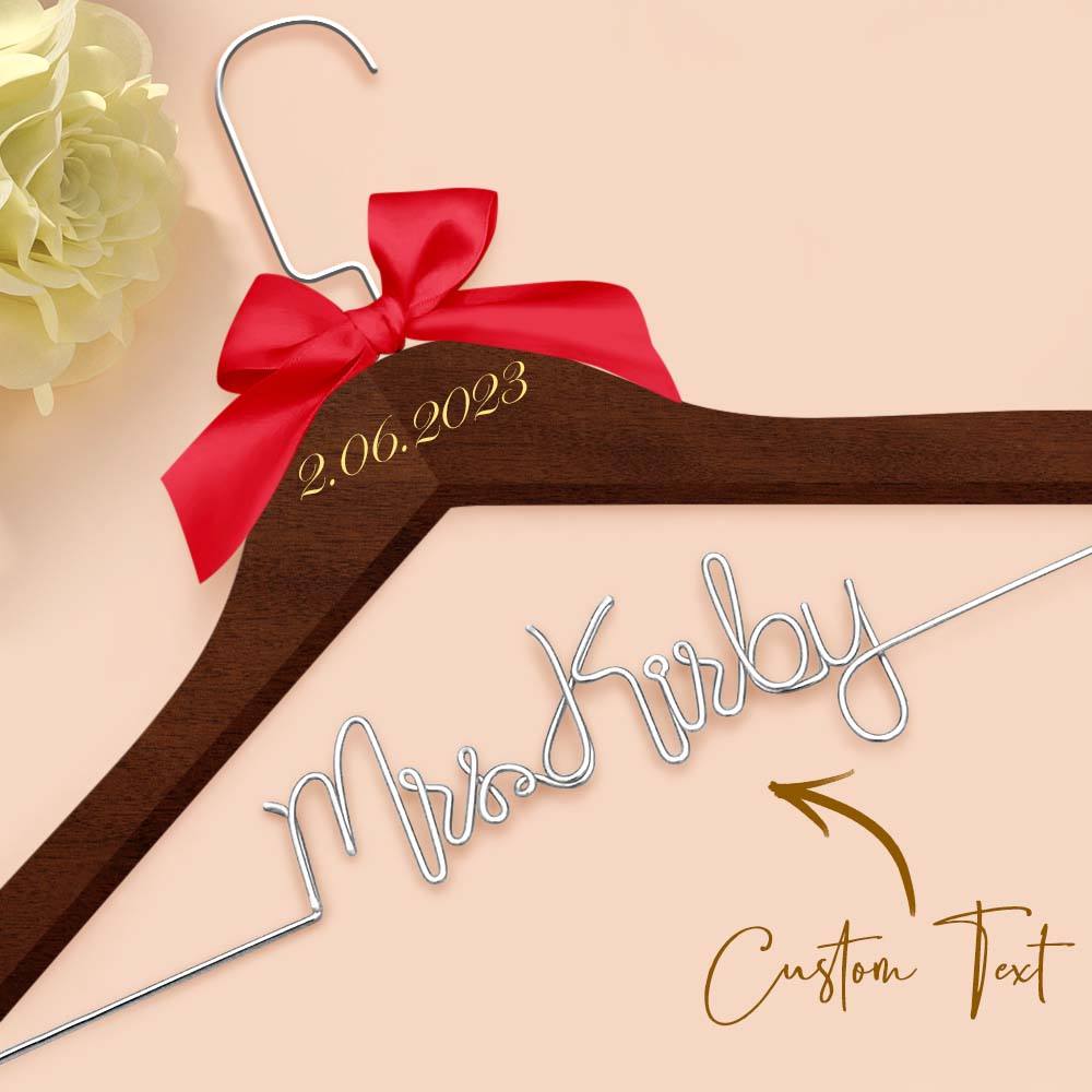 Customizable Text Name Date Bow Wedding Dress Hanger Gift for Weddings