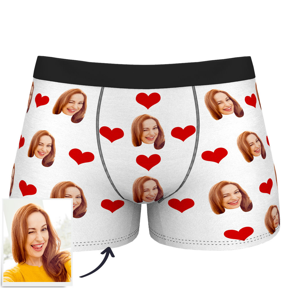 Custom Photo Boxer Men's, Heart Face Underwear - Men