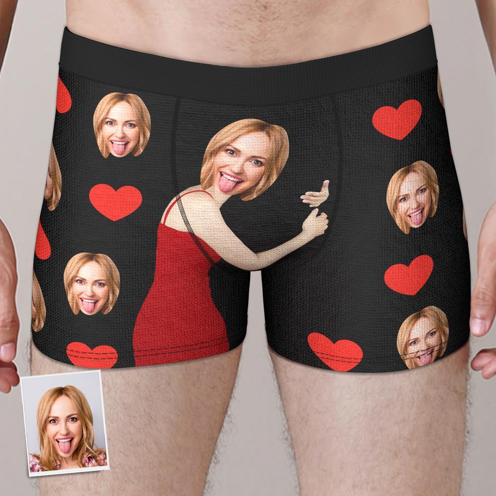 Personalize Face Boxer Love Heart Underwear Custom Funny Underwear Anniversary Gift For Him