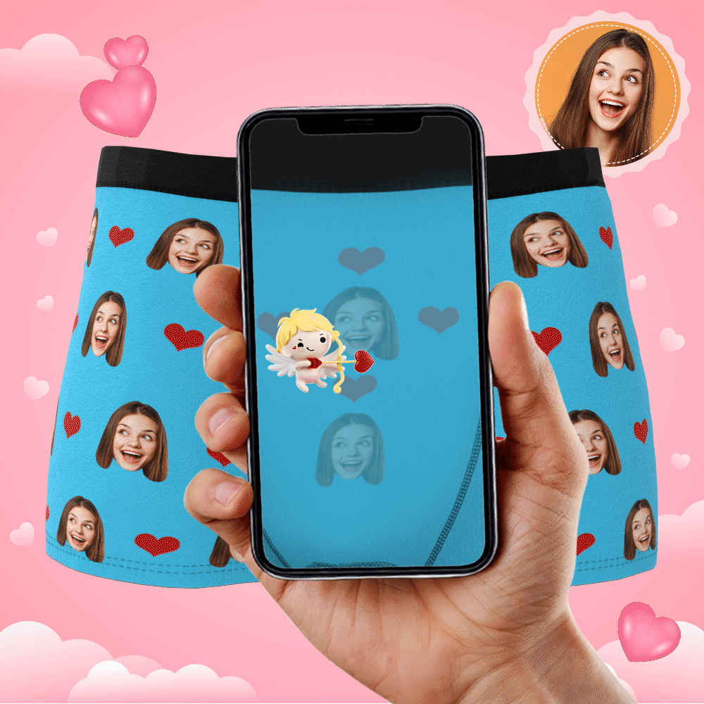 Custom Photo Boxer Men's, Heart Face Underwear - Men
