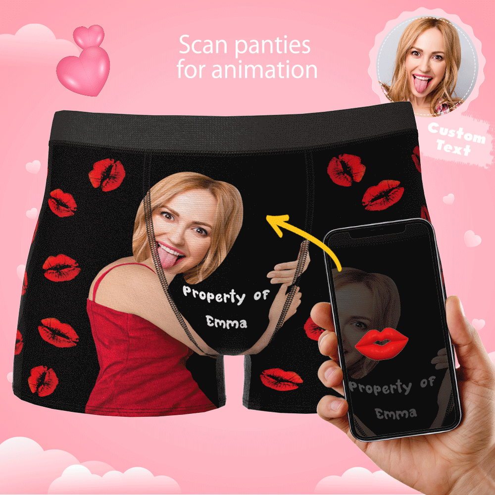 Custom Sexy Red Lips Boxer Brief with Face and Name