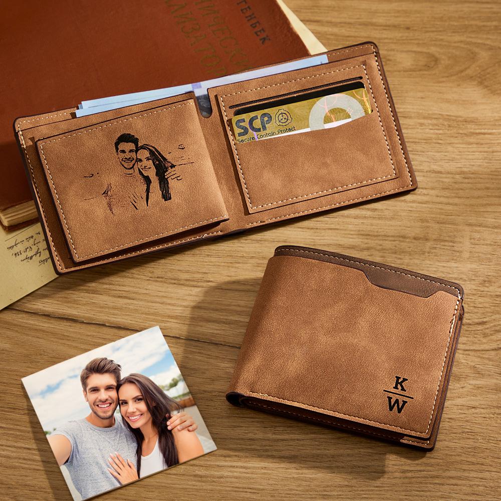 Personalized Unisex Wallet Bifold Leather Customize Wallet Engraved Wallet Photo Wallet Father's Day