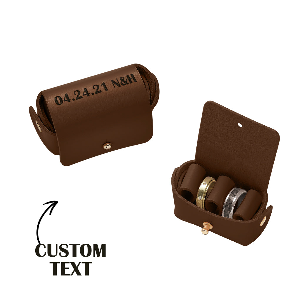 Personalized Leather Wedding Ring Pouch Custom Engraved Double Rings Box