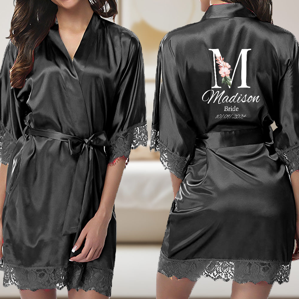 Personalized Bridesmaid Bride Robe Floral Bridal Robe Gift for Bridesmaid Bride